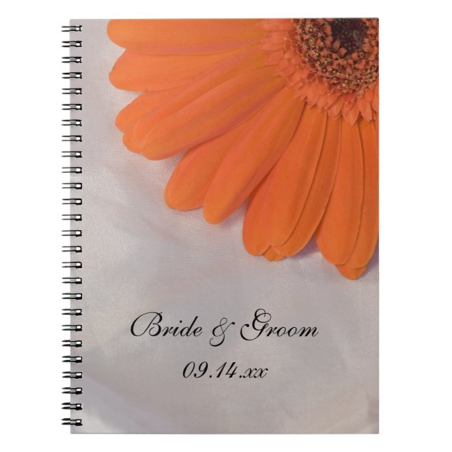 Orange Daisy and White Satin Wedding Spiral Notebook (Front)