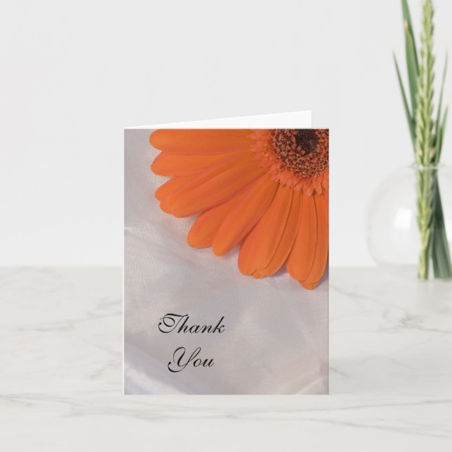 Orange Daisy and White Satin Wedding Thank You Card (Front)