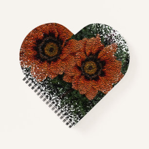 Orange Daisy Balls Heart Shaped Spiral Notebook