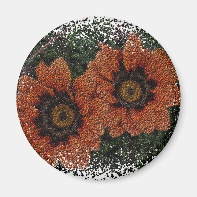 Orange Daisy Balls Round Magnet (Front)
