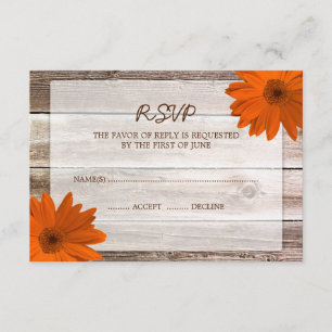 Orange Daisy Barn Wood Wedding RSVP Response Card