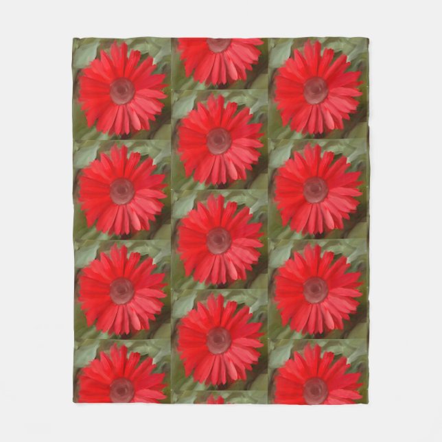 Orange Daisy Botanical Floral Fleece Blanket (Front)