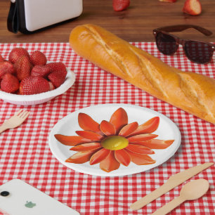 Orange Daisy Flower Floral Spring  Garden Blossom Paper Plate