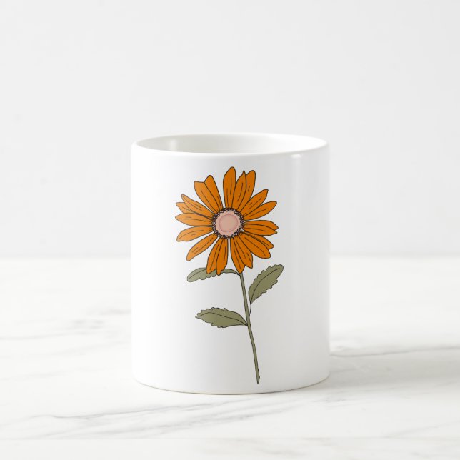 Orange Daisy Flower Mug - Retro Floral Coffee Cup (Center)