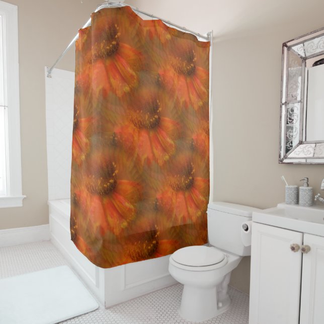 Orange Daisy Flower Nature Art Pattern  Shower Curtain (In Situ)