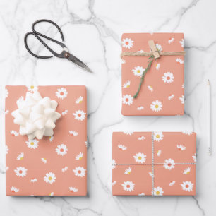 Orange Daisy Flower Pattern Wrapping Paper Sheet