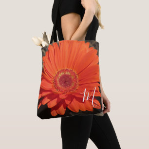 Orange Daisy Flower Photo Monogram Tote Bag