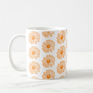 Orange Daisy Flower Print, Vintage Floral Pattern Coffee Mug