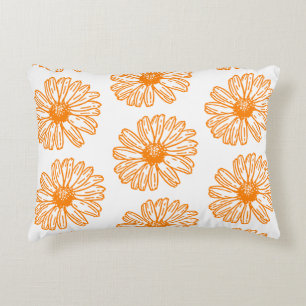 Orange Daisy Flower Print, Vintage Floral Pattern Decorative Cushion