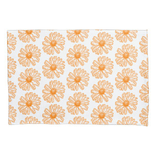 Orange Daisy Flower Print, Vintage Floral Pattern Pillowcase