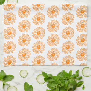 Orange Daisy Flower Print, Vintage Floral Pattern Tea Towel