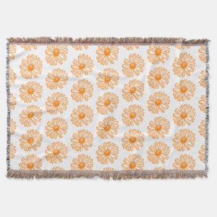 Orange Daisy Flower Print, Vintage Floral Pattern Throw Blanket