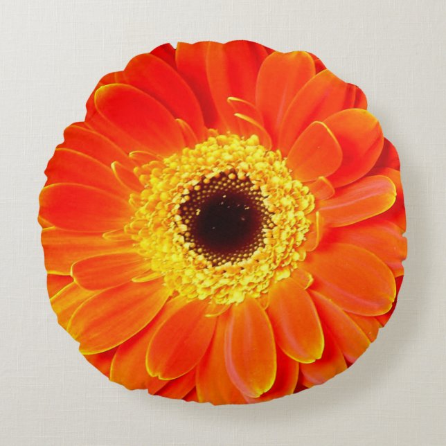 orange daisy flower round throw pillow (Front)