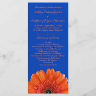Orange Daisy Flower Royal Blue Wedding Program Programme