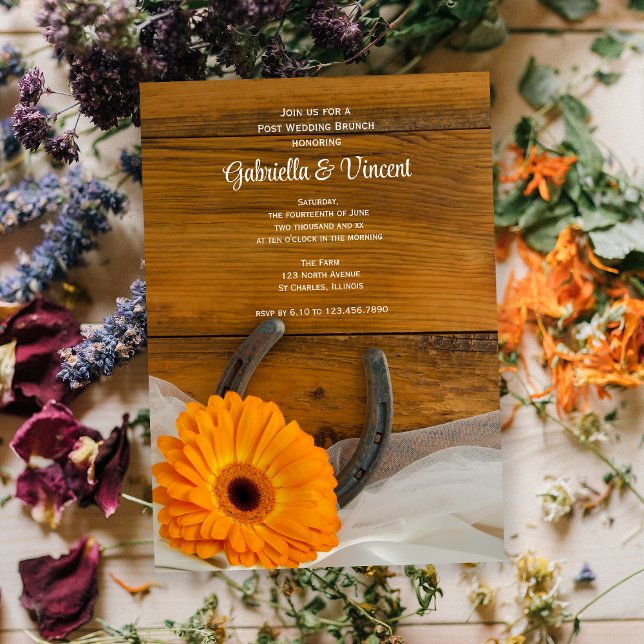Orange Daisy Horseshoe Western Post Wedding Brunch Invitation (Creator Uploaded)