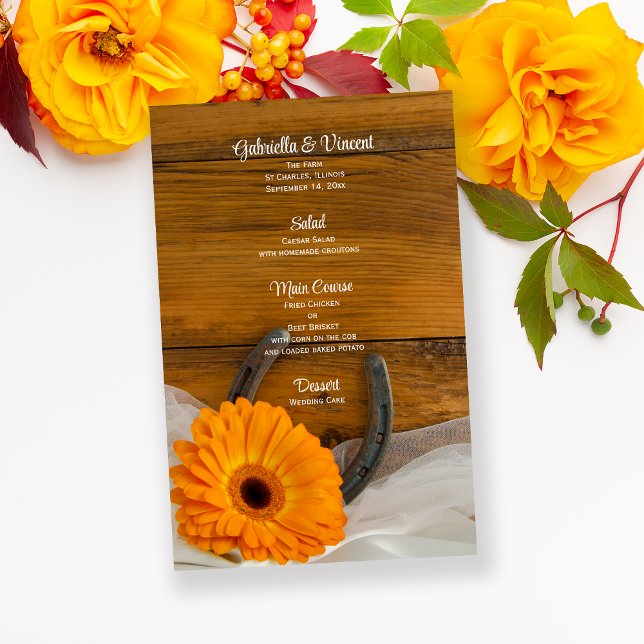 Orange Daisy Horseshoe Western Wedding Menu (Creator Uploaded)
