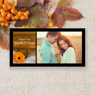Orange Daisy Horseshoe Western Wedding Thank You Card