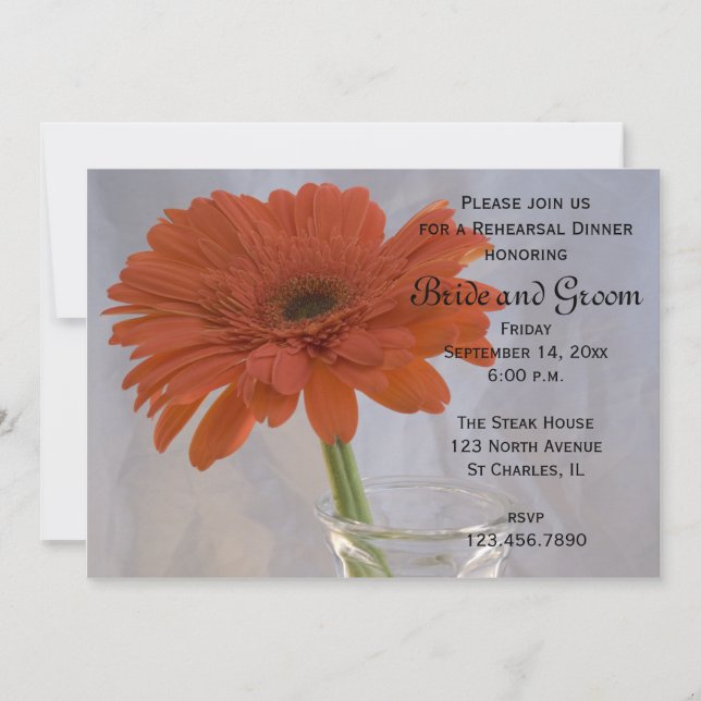 Orange Daisy in Vase Wedding Rehearsal Dinner Invitation (Front)