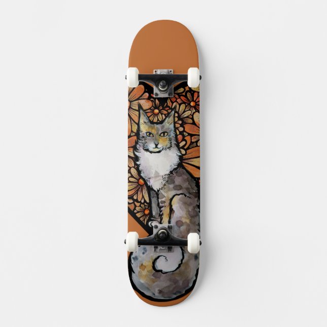 Orange Daisy Maine Coon Cat Caturday Heart         Skateboard (Front)