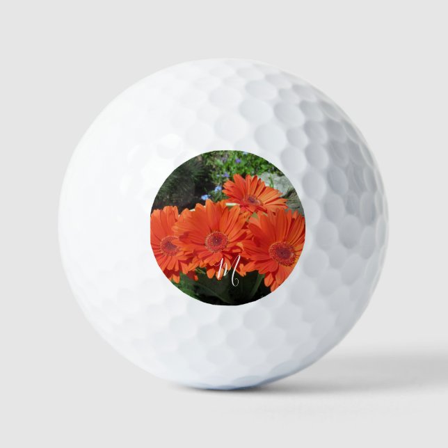 Orange Daisy Photo Monogram Golf Balls (Front)