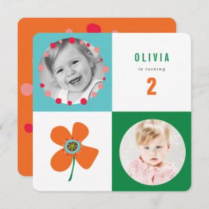 Orange Daisy Pop Square Girl Birthday Photo Invite