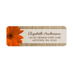 Orange Daisy Rustic Burlap Address