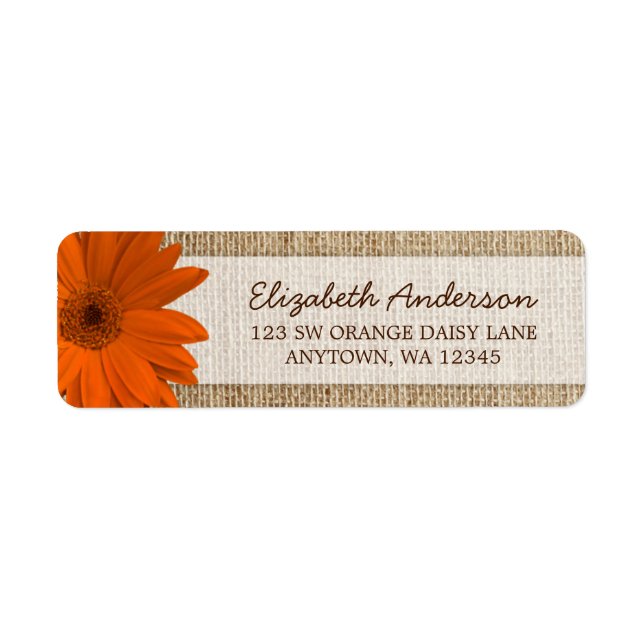 Orange Daisy Rustic Burlap Address (Front)