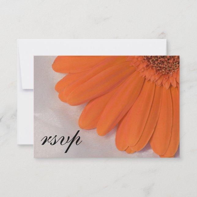 Orange Daisy White Satin Wedding RSVP Response (Front)