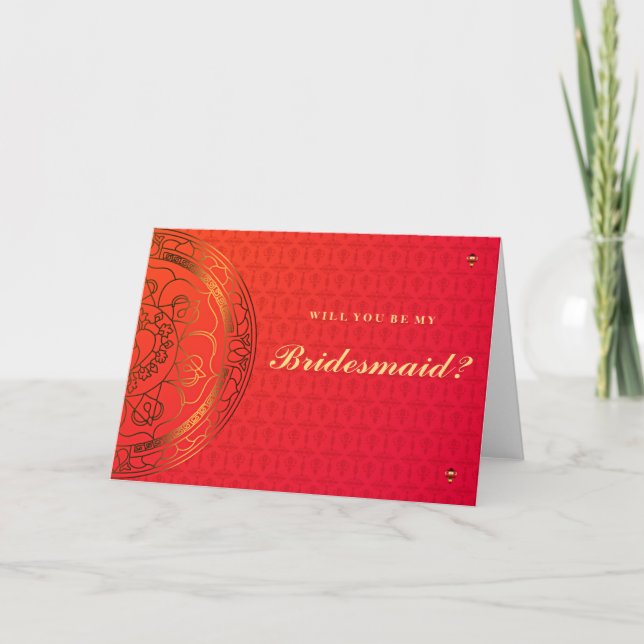 Orange Damask Bridesmaid Card (Front)
