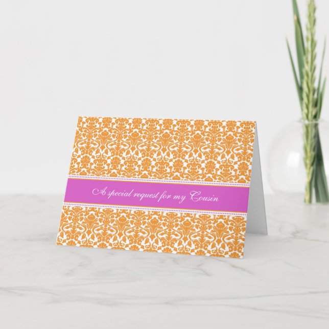 Orange Damask Cousin Maid of Honour Invitation (Front)