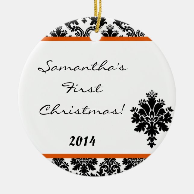 Orange Damask Lace Personalised Name Ornament (Front)