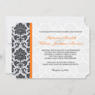 Orange Damask Monogram Wedding Invitation