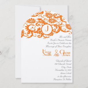 Orange Damask Monogram Wedding Invitation