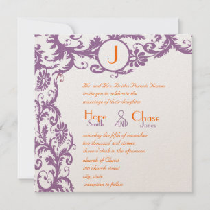 Orange Damask Monogram Wedding Invitation