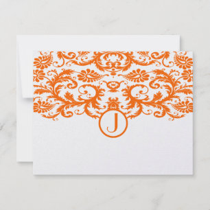 Orange Damask Monogram Wedding RSVP Cards