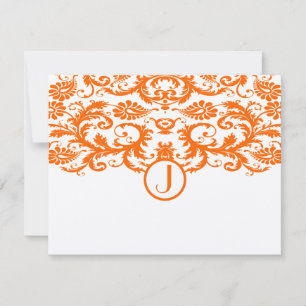 Orange Damask Monogram Wedding RSVP Cards