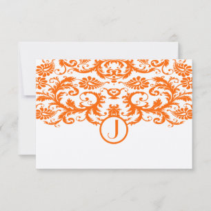 Orange Damask Monogram Wedding RSVP Cards