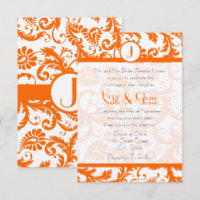 Orange Damask Monogram WeddingRSVP