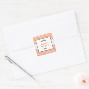 Orange Damask Pattern Graduation Square Sticker