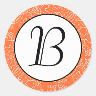 Orange Damask Pattern Monogram Initial Sticker