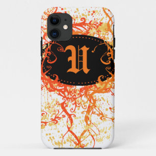 Orange Damask Pattern with Monogram Letter U Case-Mate iPhone Case