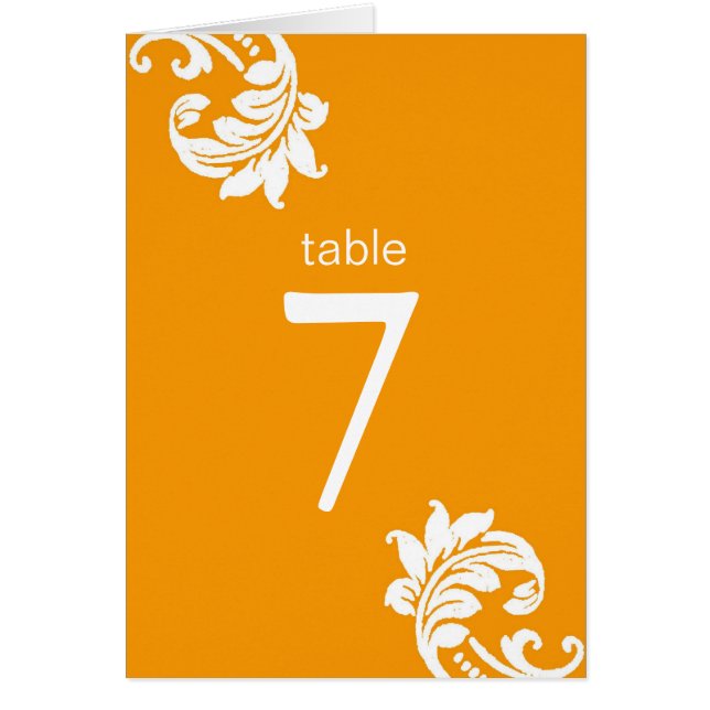 Orange Damask Table Seating Cards (Front)