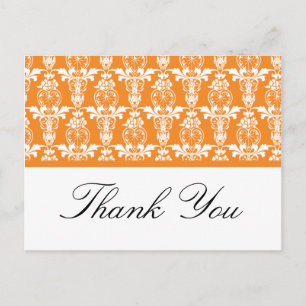 Orange Damask Thank You Postcards