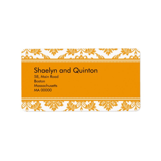Orange Damask Wedding Address Labels (Front)
