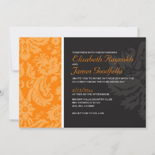Orange Damask Wedding Invitations