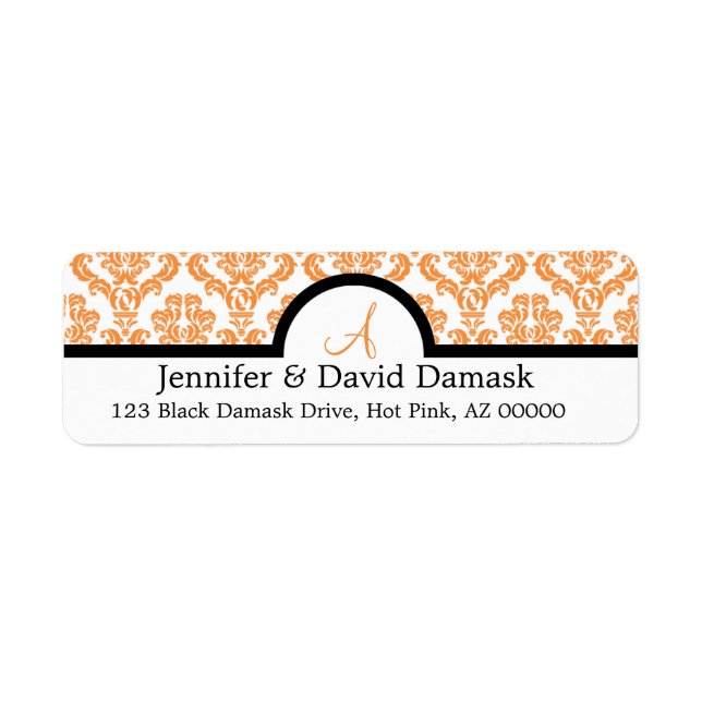 Orange Damask Wedding Monogram Labels (Front)