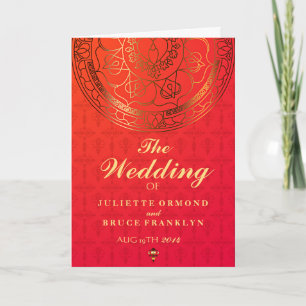 Orange Damask Wedding Program Card