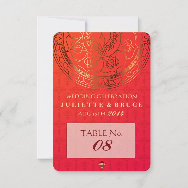 Orange Damask Wedding Table Card (Front)