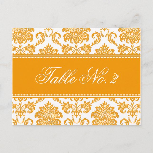 Orange Damask Wedding Table Number Postcard (Front)