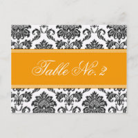 Orange Damask Wedding Table Number